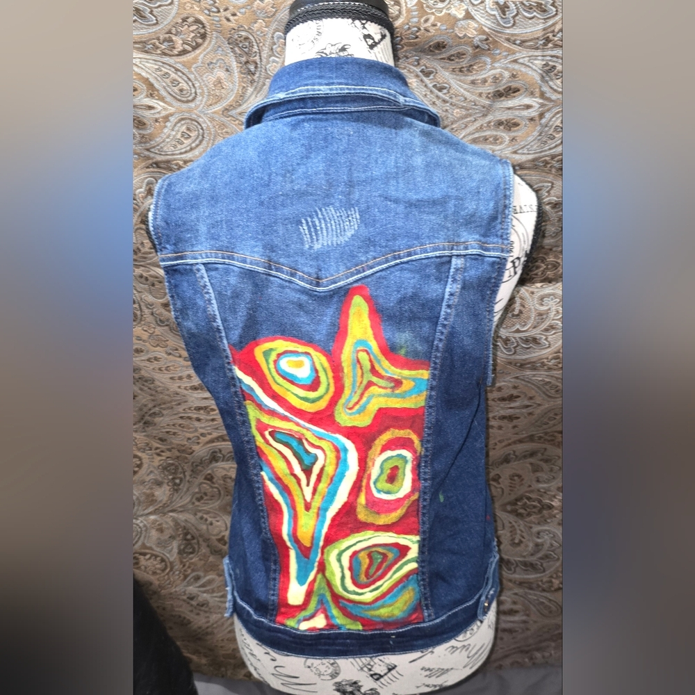 Denim & Co hand painted unique vest